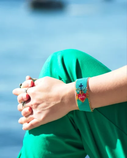Bracelet coeur perle aqua () - Tienda Esquipulas