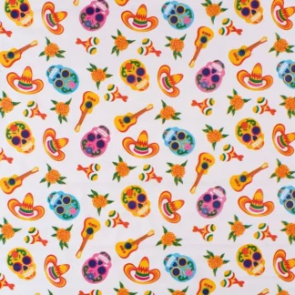 Toile cirée mexicaine calacas blanc - Tienda Esquipulas