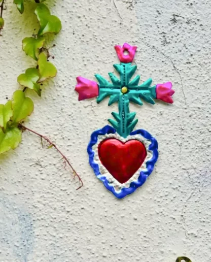Coeur croix de fleurs (Coeur ex voto) - Tienda Esquipulas