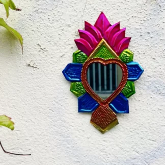 Miroir Plumes 14cm (Coeur ex voto miroir) - Tienda Esquipulas