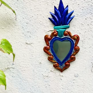Miroir coeur flamme 14 cm (Coeur ex voto miroir) - Tienda Esquipulas
