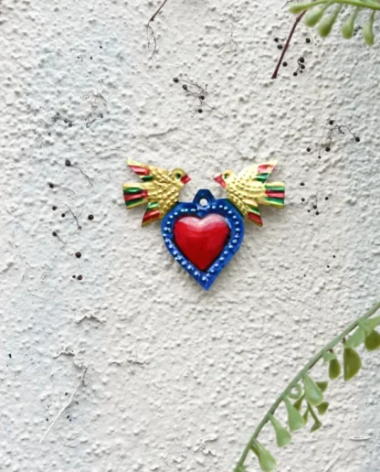 Ex-voto heart 2 doves (Coeur ex voto) - Tienda Esquipulas