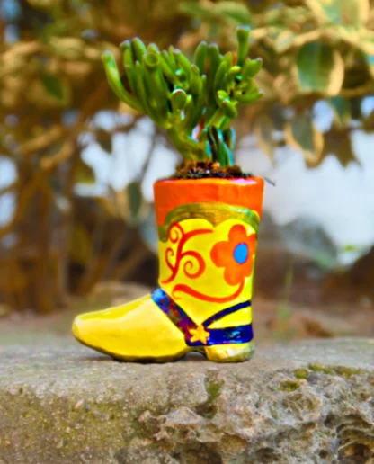 Yellow papier-mâché boot