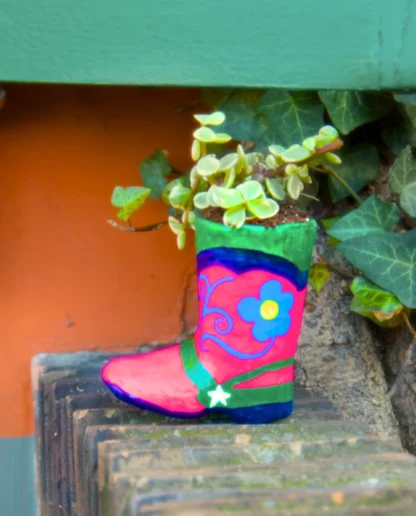 Pink paper mache boot