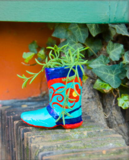Aqua papier-mâché boot