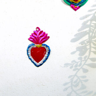Coeur ex-voto métal flamme rose (Coeur ex voto) - Tienda Esquipulas