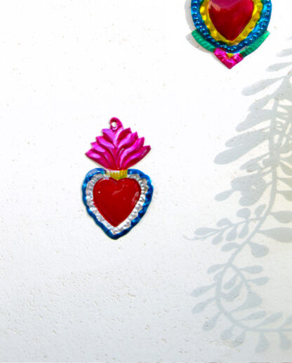 Pink flame metal ex-voto heart (Coeur ex voto) - Tienda Esquipulas