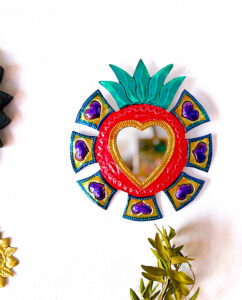 Miroir coeur flamme verte (Coeur ex voto miroir) - Tienda Esquipulas