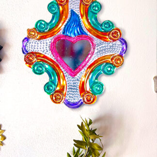 Miroir coeur sacré coloré (Coeur ex voto miroir) - Tienda Esquipulas