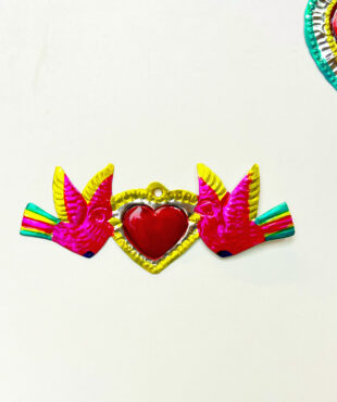 Ex-voto heart with two purple doves (Coeur ex voto scaled) - Tienda Esquipulas