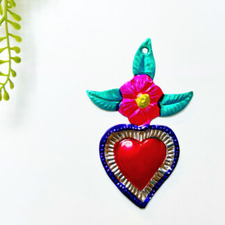 Coeur ex-voto feuilles rose (Coeur ex voto scaled) - Tienda Esquipulas