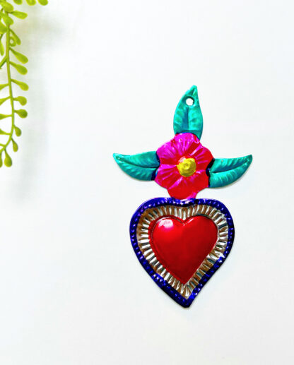 Coeur ex-voto feuilles rose (Coeur ex voto scaled) - Tienda Esquipulas