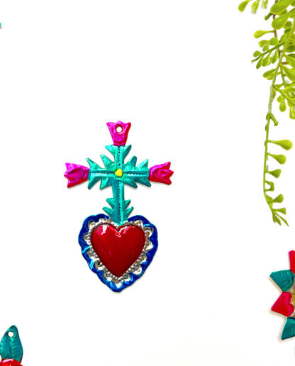 Coeur croix de fleurs (Coeur ex voto) - Tienda Esquipulas