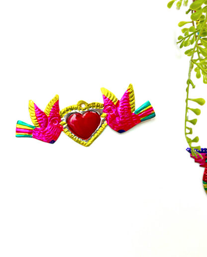 Ex-voto heart with two purple doves (Coeur ex voto) - Tienda Esquipulas