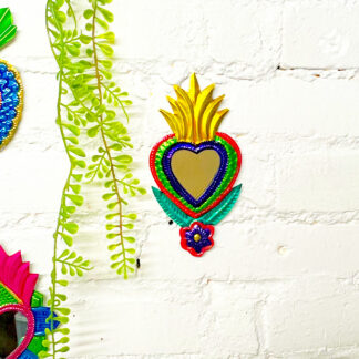 Miroir mexicain fleur jaune (Coeur ex voto miroir) - Tienda Esquipulas