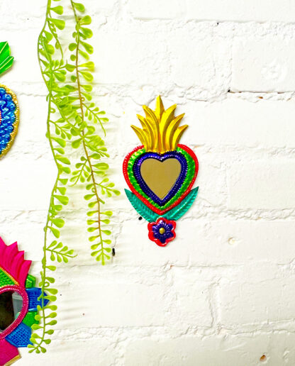 Miroir mexicain fleur jaune (Coeur ex voto miroir) - Tienda Esquipulas