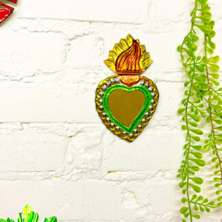 Ex-voto heart mirror - 14cm purple flame