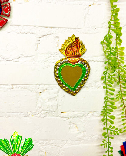 Ex-voto heart mirror - 14cm purple flame