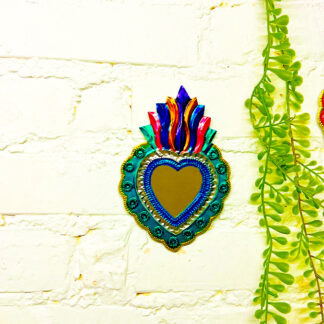 Miroir Coeur mexicain celeste (Coeur ex voto miroir) - Tienda Esquipulas
