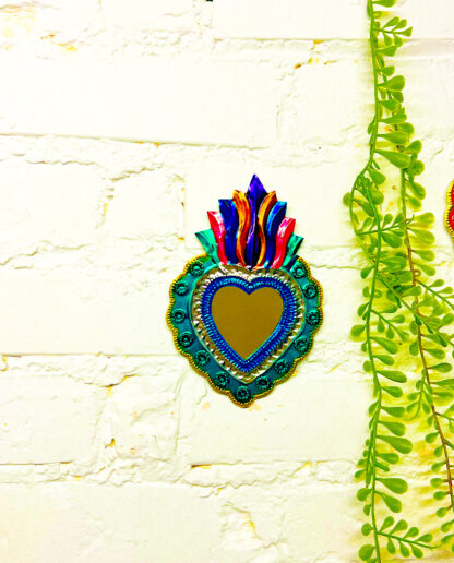 Celestial Mexican Heart Mirror (Coeur ex voto miroir) - Tienda Esquipulas