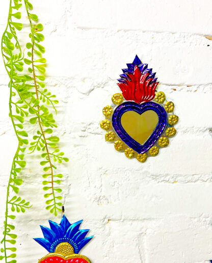 Miroir ex-voto bord fleuri jaune (Coeur ex voto miroir) - Tienda Esquipulas