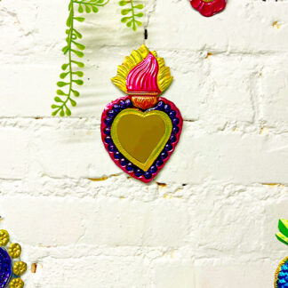 Two-tone fuschia flame heart mirror
