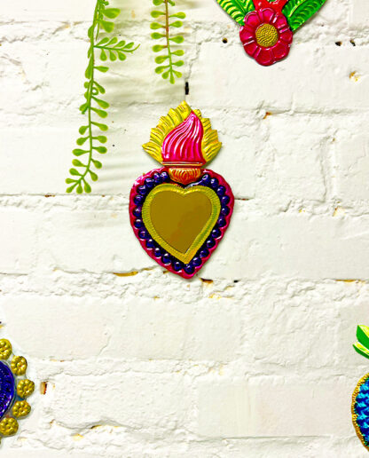 Miroir coeur flamme bicolore fuschia (Coeur ex voto miroir) - Tienda Esquipulas