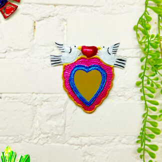 Sacred Heart Mirror with Fuchsia Doves