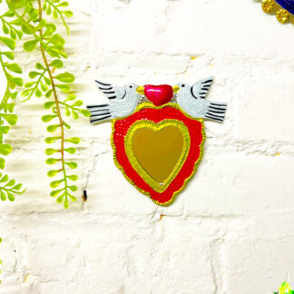 Sacred Heart Mirror Red-Yellow Doves (Coeur ex voto miroir) - Tienda Esquipulas