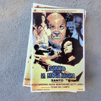 Sticker affiche lucha libre Santo contra la Magia Negra, création Dr. Rabias