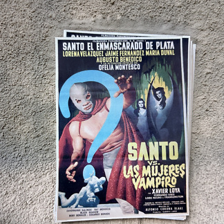 Sticker affiche lucha libre Santo vs las Mujeres Vampiro, création Dr. Rabias