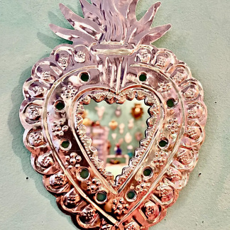Coeur ex voto miroir - Miroir coeur sacré fleuri