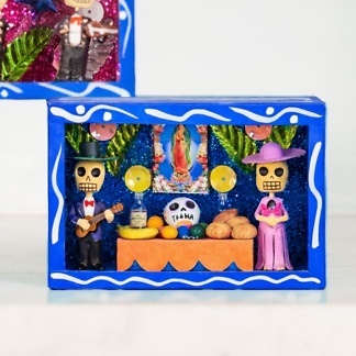 Vierge guadalupe - Caja mini Ofrenda a la Virgen - azul